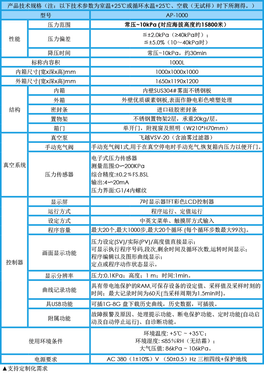 真空試驗(yàn)箱 AP-1000參數(shù)